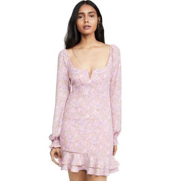 Likely Women's size 4 Pink Lyssa Floral Ruffle Long Sleeve Mini Dress Spring - Picture 1 of 10
